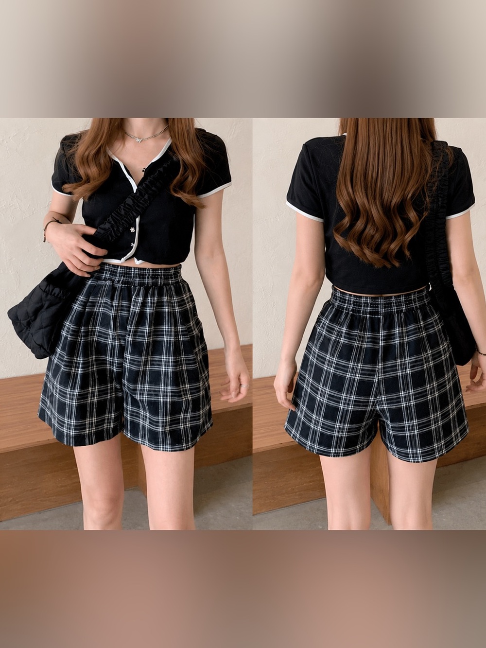 Charter Club Vintage Y2K Black White Plaid High Rise Pleated Shorts Size 6 MWT